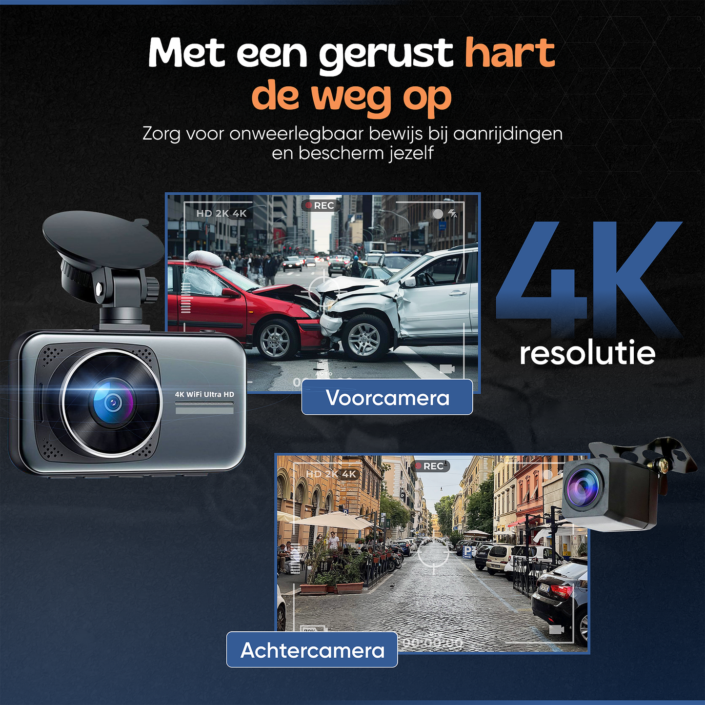 Camigoo® Dashcam voor Auto Voor en Achter D1 Pro - Ultra 4K & Full HD
