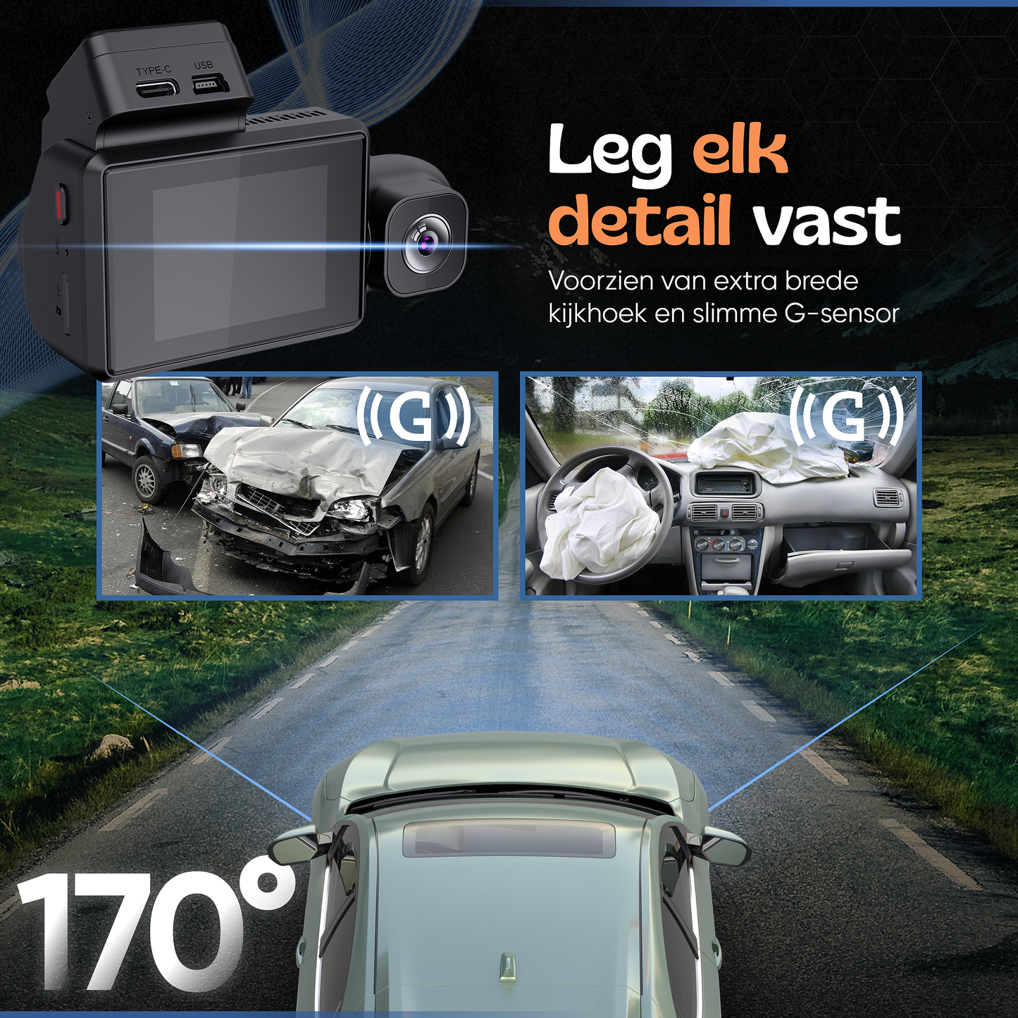 Camigoo® M800 Pro Dashcam voor Auto - Voor, Achter & Binnenkant – Ultra 4K, 2K & Full HD