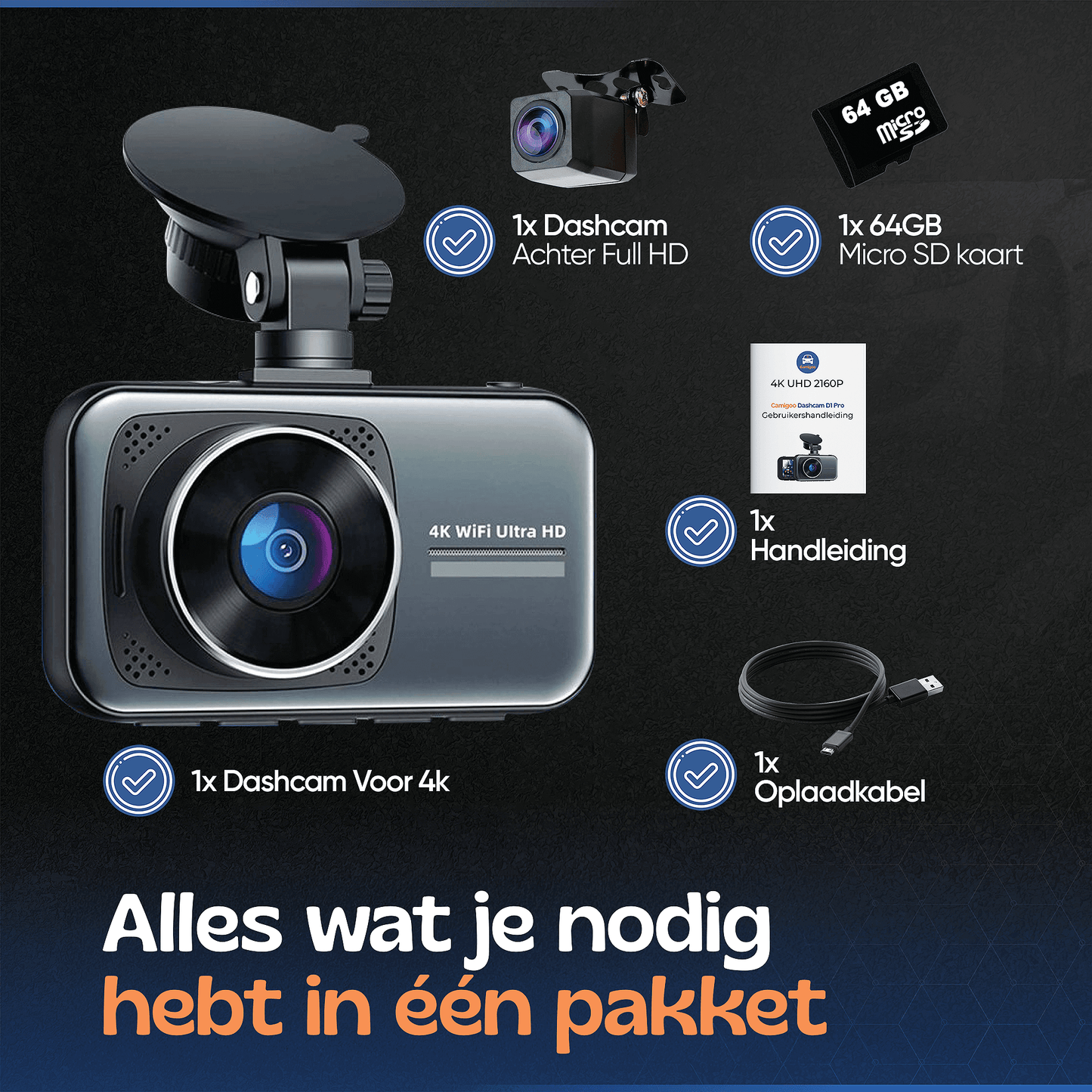 Camigoo® Dashcam voor Auto Voor en Achter D1 Pro - Ultra 4K & Full HD