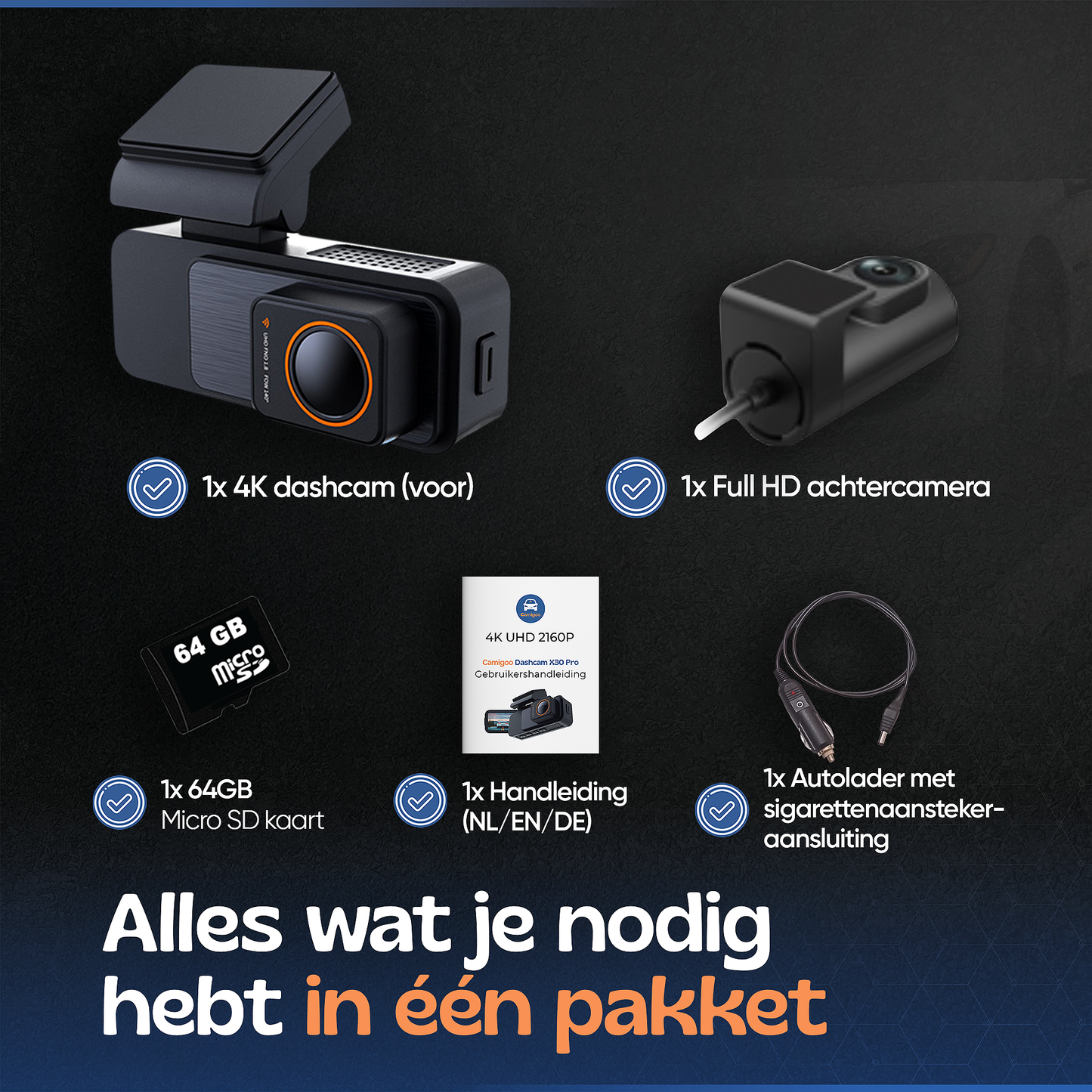 Camigoo® X30 Pro Dashcam voor Auto - Voor & Achterkant – Ultra 4K & Full HD